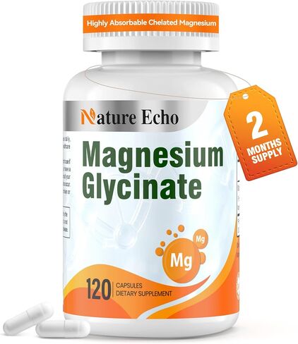 Magnesium Glycinate Supplement - Support Calm & Relaxation, Restful Sleep, Heart Health, Nerve Function, Muscle Health & Energy Metabolism - High Absorption Chelated Magnesium-120 Veggie Capsules in Kuwait