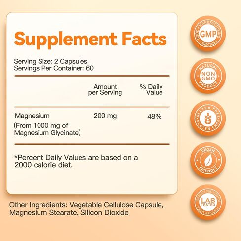 Magnesium Glycinate Supplement - Support Calm & Relaxation, Restful Sleep, Heart Health, Nerve Function, Muscle Health & Energy Metabolism - High Absorption Chelated Magnesium-120 Veggie Capsules in Kuwait