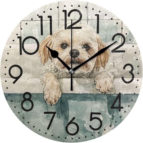 Watercolor Dog in Tub Round Wall Clock Oil Painting Home Office School Decorative Creative Dual Use Clock Art in Kuwait