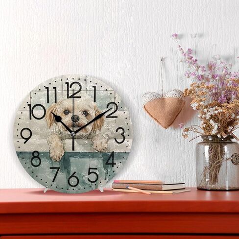 Watercolor Dog in Tub Round Wall Clock Oil Painting Home Office School Decorative Creative Dual Use Clock Art in Kuwait