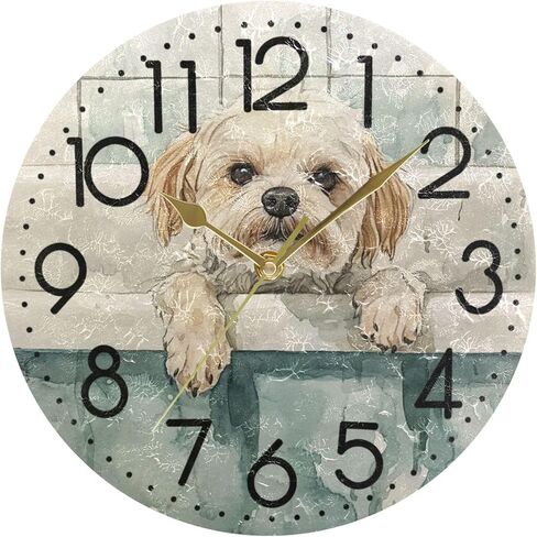 Watercolor Dog in Tub Round Wall Clock Oil Painting Home Office School Decorative Creative Dual Use Clock Art in Kuwait