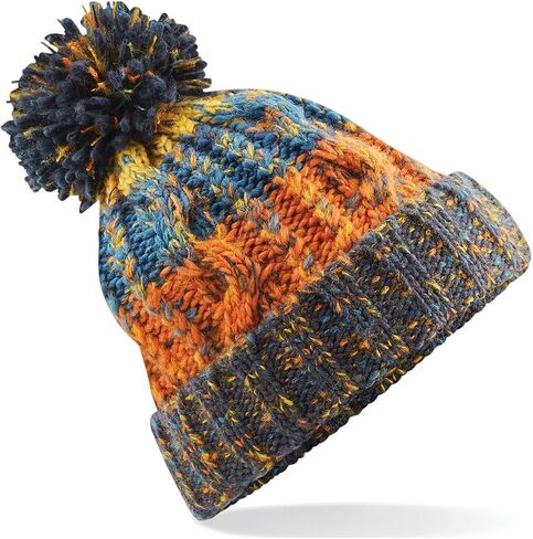 Beechfield Unisex Adults Corkscrew Knitted Pom Pom Beanie Hat (One Size) (Retro Blue) in Saudi Arabia