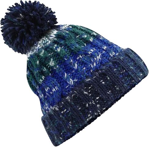 Beechfield Unisex Adults Corkscrew Knitted Pom Pom Beanie Hat (One Size) (Retro Blue) in Saudi Arabia