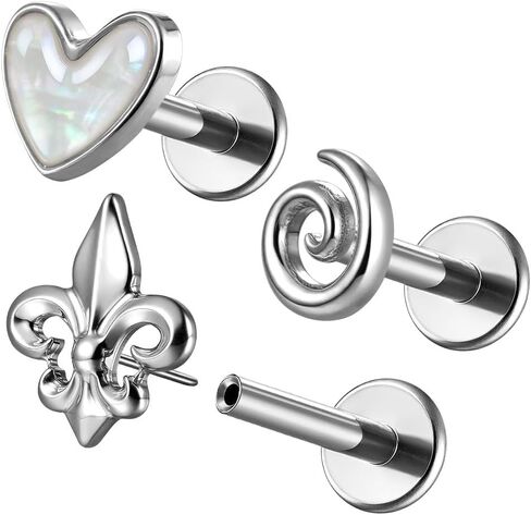 Casvort 3 PCS ASTM F136 Titanium 16G/18G Moth Bird Snail Flower Heart Spiral Threadless Flatback Piercing Stud for Nose, Labret, Tragus, Helix, Conch with 6mm 7mm and 8mm Post- Cartilage Earring Body Piercing Jewelry in Kuwait