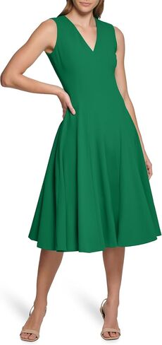 Calvin Klein Womens Sleeveless V-Neck Crepe Knee Length Fit & Flare Dress in Saudi Arabia