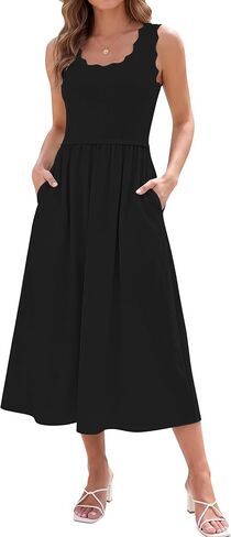 Womens Summer Casual Maxi Dress A line Flowy Sleeveless Scoop Neck Beach Travel Tank Long Dresses with Pockets in Saudi Arabia