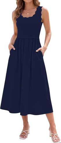 Womens Summer Casual Maxi Dress A line Flowy Sleeveless Scoop Neck Beach Travel Tank Long Dresses with Pockets in Saudi Arabia