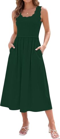Womens Summer Casual Maxi Dress A line Flowy Sleeveless Scoop Neck Beach Travel Tank Long Dresses with Pockets in Saudi Arabia