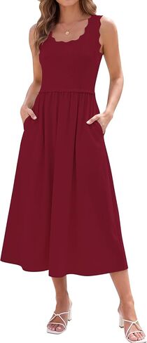 Womens Summer Casual Maxi Dress A line Flowy Sleeveless Scoop Neck Beach Travel Tank Long Dresses with Pockets in Saudi Arabia