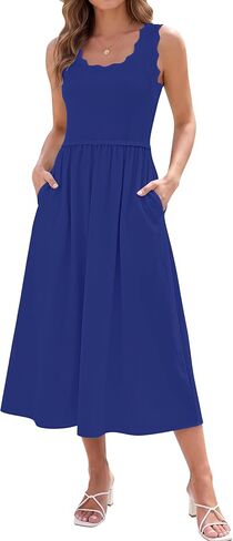 Womens Summer Casual Maxi Dress A line Flowy Sleeveless Scoop Neck Beach Travel Tank Long Dresses with Pockets in Saudi Arabia