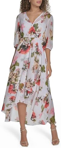 Calvin Klein Women's 3/4 Balloon Sleeve V-Neck Belted Wrap Midi Dress in Saudi Arabia
