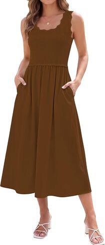 Womens Summer Casual Maxi Dress A line Flowy Sleeveless Scoop Neck Beach Travel Tank Long Dresses with Pockets in Saudi Arabia