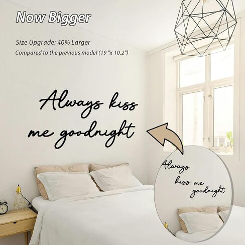 Always Kiss Me Goodnight Wall Sign Metal Wall decor Love Theme Wall decor Wall Hanging Sculptures for Bedroom Living Rooms, Black, 25.9" x 13.9" in Saudi Arabia