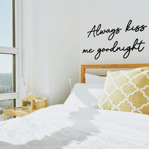 Always Kiss Me Goodnight Wall Sign Metal Wall decor Love Theme Wall decor Wall Hanging Sculptures for Bedroom Living Rooms, Black, 25.9" x 13.9" in Saudi Arabia