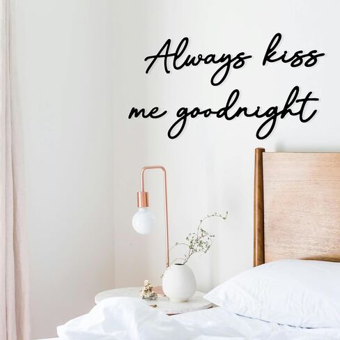 Always Kiss Me Goodnight Wall Sign Metal Wall decor Love Theme Wall decor Wall Hanging Sculptures for Bedroom Living Rooms, Black, 25.9" x 13.9" in Saudi Arabia