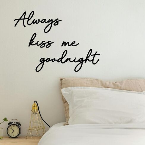 Always Kiss Me Goodnight Wall Sign Metal Wall decor Love Theme Wall decor Wall Hanging Sculptures for Bedroom Living Rooms, Black, 25.9" x 13.9" in Saudi Arabia