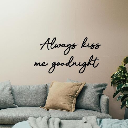 Always Kiss Me Goodnight Wall Sign Metal Wall decor Love Theme Wall decor Wall Hanging Sculptures for Bedroom Living Rooms, Black, 25.9" x 13.9" in Saudi Arabia