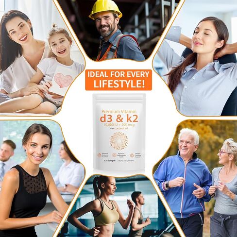 Vitamin D3 K2 120PCS with Coconut Oil, K2 D3 Vitamin Supplement, Support Immune Health, Fast Absorption, D3 K2 Vitamin 10000 iu, Support Bone Health, Non-GMO in Saudi Arabia