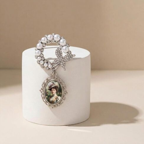 2 Pcs Wedding Bouquet Photo Charms Gold-Tone Silver-Tone Oval Bridal Bouquet Charm Photo Pendant Brooch for Wedding Memory in Saudi Arabia