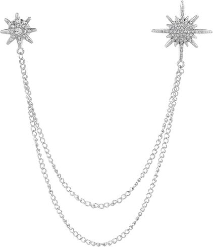 Silver Brooch Star Brooches Rhinestone Brooch Pin for Dress Suit Accessories with Tassel Chain Clothing Clip Women Men Birthday Party Ceremony Banquet Gifts in Saudi Arabia