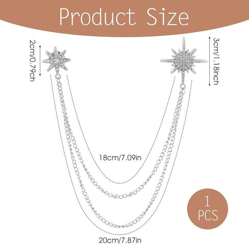 Silver Brooch Star Brooches Rhinestone Brooch Pin for Dress Suit Accessories with Tassel Chain Clothing Clip Women Men Birthday Party Ceremony Banquet Gifts in Saudi Arabia