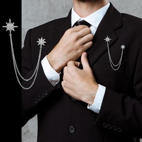 Silver Brooch Star Brooches Rhinestone Brooch Pin for Dress Suit Accessories with Tassel Chain Clothing Clip Women Men Birthday Party Ceremony Banquet Gifts in Saudi Arabia
