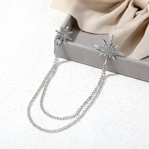 Silver Brooch Star Brooches Rhinestone Brooch Pin for Dress Suit Accessories with Tassel Chain Clothing Clip Women Men Birthday Party Ceremony Banquet Gifts in Saudi Arabia