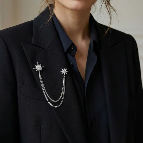 Silver Brooch Star Brooches Rhinestone Brooch Pin for Dress Suit Accessories with Tassel Chain Clothing Clip Women Men Birthday Party Ceremony Banquet Gifts in Saudi Arabia