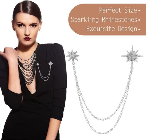 Silver Brooch Star Brooches Rhinestone Brooch Pin for Dress Suit Accessories with Tassel Chain Clothing Clip Women Men Birthday Party Ceremony Banquet Gifts in Saudi Arabia