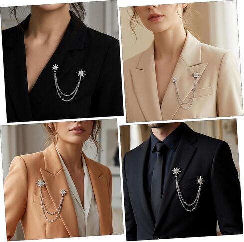 Silver Brooch Star Brooches Rhinestone Brooch Pin for Dress Suit Accessories with Tassel Chain Clothing Clip Women Men Birthday Party Ceremony Banquet Gifts in Saudi Arabia