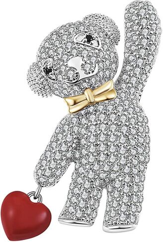Silver Bear Brooch for Women with Rhinestones - Cute Animal Pin for Sweater, Hat, Scarf & More in Saudi Arabia