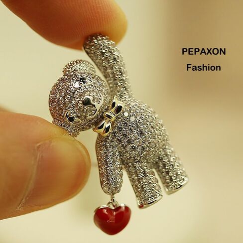 Silver Bear Brooch for Women with Rhinestones - Cute Animal Pin for Sweater, Hat, Scarf & More in Saudi Arabia