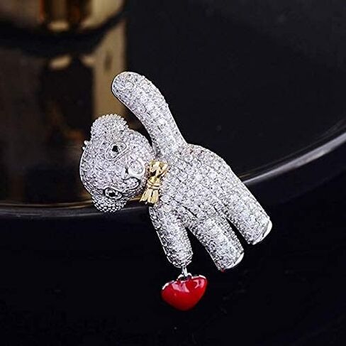 Silver Bear Brooch for Women with Rhinestones - Cute Animal Pin for Sweater, Hat, Scarf & More in Saudi Arabia