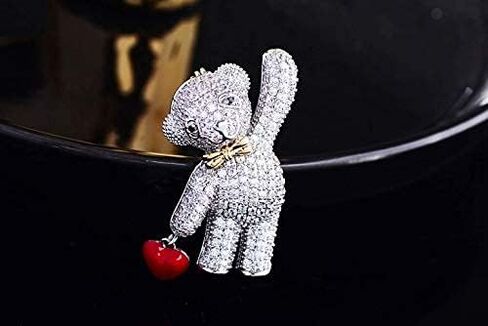 Silver Bear Brooch for Women with Rhinestones - Cute Animal Pin for Sweater, Hat, Scarf & More in Saudi Arabia