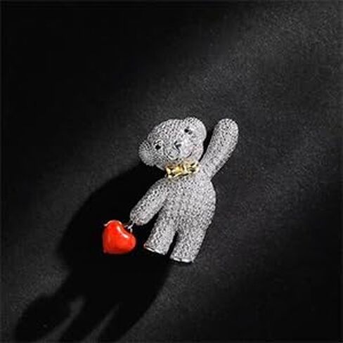 Silver Bear Brooch for Women with Rhinestones - Cute Animal Pin for Sweater, Hat, Scarf & More in Saudi Arabia