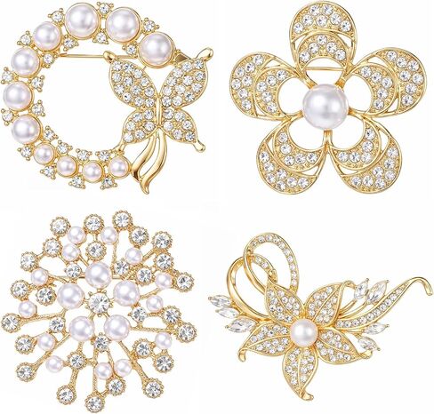 4 Pcs Pearl Brooches for Women,Broched Pins Elegant Flower Brooch Crystal & Pearl Brooch Set for Clothing Accessory Wedding Daily Wear and Commemorative in Saudi Arabia