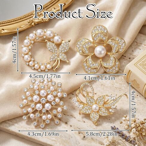 4 Pcs Pearl Brooches for Women,Broched Pins Elegant Flower Brooch Crystal & Pearl Brooch Set for Clothing Accessory Wedding Daily Wear and Commemorative in Saudi Arabia