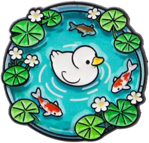 Pond with Duck Enamel Pin, Koi Fish and Lily Pads Design, 1.2 inches in Saudi Arabia