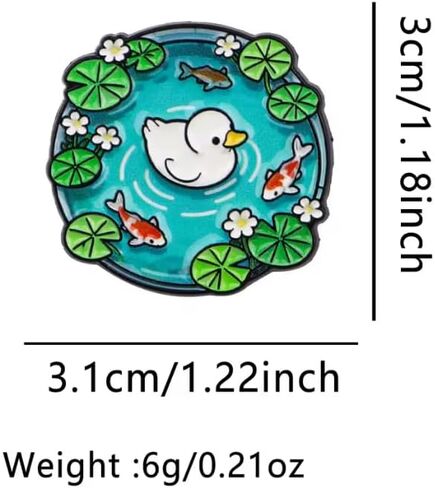 Pond with Duck Enamel Pin, Koi Fish and Lily Pads Design, 1.2 inches in Saudi Arabia