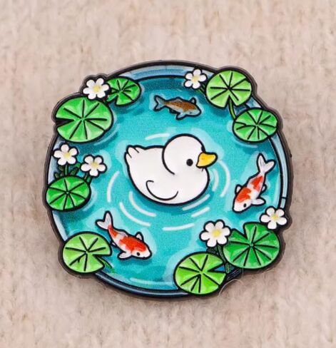 Pond with Duck Enamel Pin, Koi Fish and Lily Pads Design, 1.2 inches in Saudi Arabia