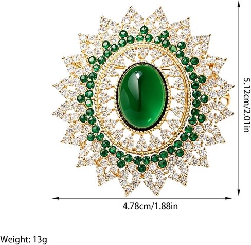 Emerald Brooch Vintage Crystal Rhinestone Brooch Pin Sunburst Oval Green Gemstone Statement Brooch for Wedding Party in Kuwait