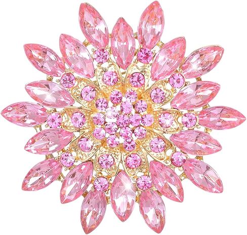 1 Pack Sunflower Brooch, Pink Rhinestone Brooch Lapel Pins for Women, Elegant Flower Pin for Wedding Party Dress Coat Bag in Saudi Arabia