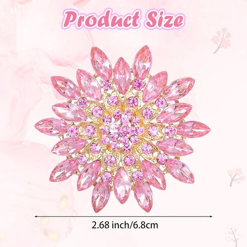 1 Pack Sunflower Brooch, Pink Rhinestone Brooch Lapel Pins for Women, Elegant Flower Pin for Wedding Party Dress Coat Bag in Saudi Arabia