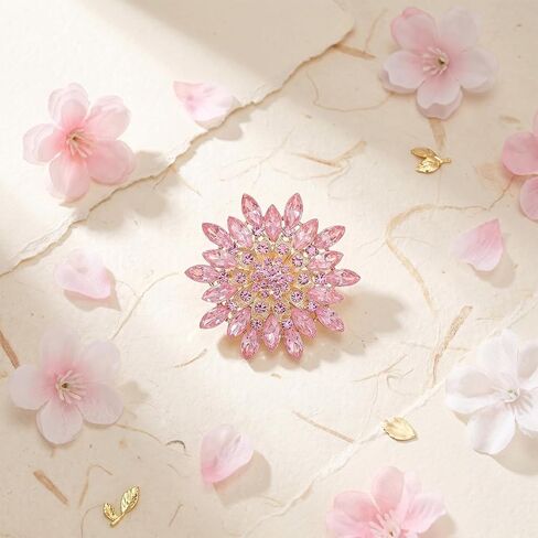 1 Pack Sunflower Brooch, Pink Rhinestone Brooch Lapel Pins for Women, Elegant Flower Pin for Wedding Party Dress Coat Bag in Saudi Arabia