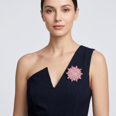 1 Pack Sunflower Brooch, Pink Rhinestone Brooch Lapel Pins for Women, Elegant Flower Pin for Wedding Party Dress Coat Bag in Saudi Arabia