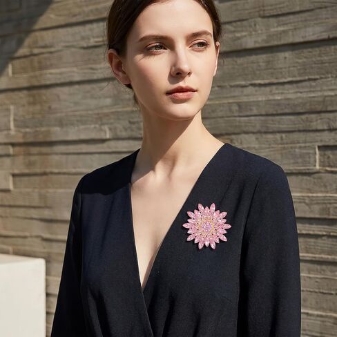 1 Pack Sunflower Brooch, Pink Rhinestone Brooch Lapel Pins for Women, Elegant Flower Pin for Wedding Party Dress Coat Bag in Saudi Arabia