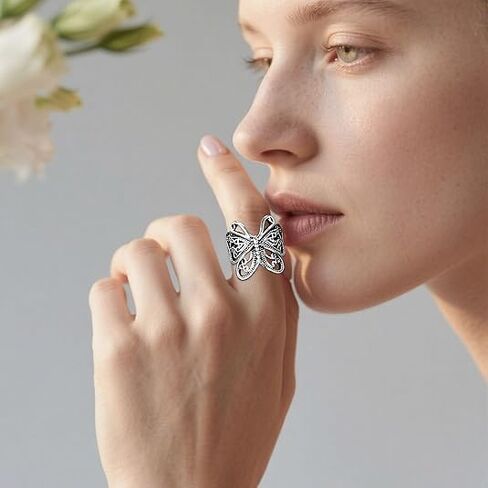 Butterfly Wrap Rings,Butterfly Ring for Women, Adjustable Open Carved Texture Butterfly Ring,Vintage Metal Insects Knuckle Finger Rings,Cute Animal Ring,Statement Jewelry Gifts for Women in Saudi Arabia