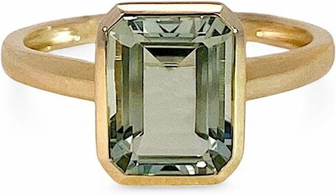 Green Amethyst (Prasiolite) Solitaire Ring - Emerald Cut Bezel Set in 14K Yellow Gold, Handmade Wedding Band Jewelry Gift for Women, Dainty Stackable Ring in Kuwait