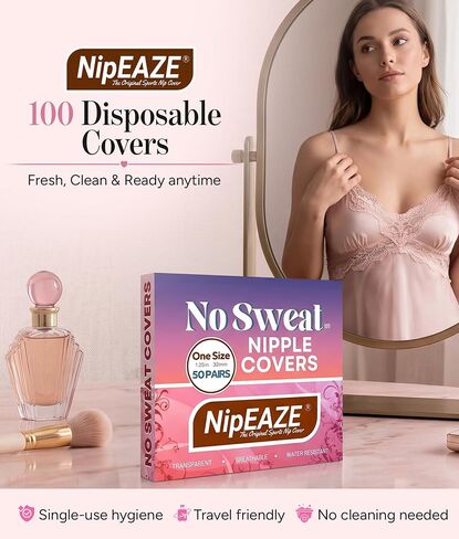NipEaze Transparent Nipple Covers For Women (100 Pcs), Disposable Adhesive Nipple-Only Pasties, No-Show Breast Mini-Petals Hypoallergenic, Sweat Free 1.25" Nipple Cover for Women (Made in the USA) in Kuwait