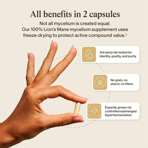 Real Mushrooms Real Mycelium – Standardized Lion’s Mane Mycelium Capsules with 5mg Erinacine A (ErinaPrime) – Pure Hericium Erinaceus Supplement for Focus, Memory, & Mental Clarity – (60 Count) in Saudi Arabia